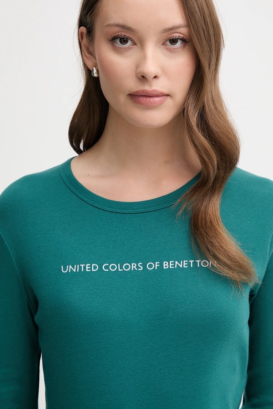 Bombažna majica z dolgimi rokavi United Colors of Benetton turkizna 3GA2E16G0