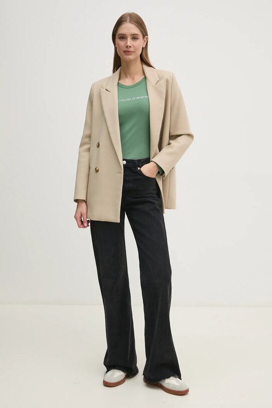 Bavlněné tričko s dlouhým rukávem United Colors of Benetton 3GA2E16G0 zelená AW25