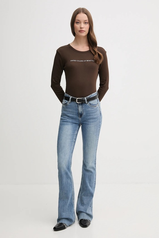 United Colors of Benetton longsleeve din bumbac 3GA2E16G0 maro AW25