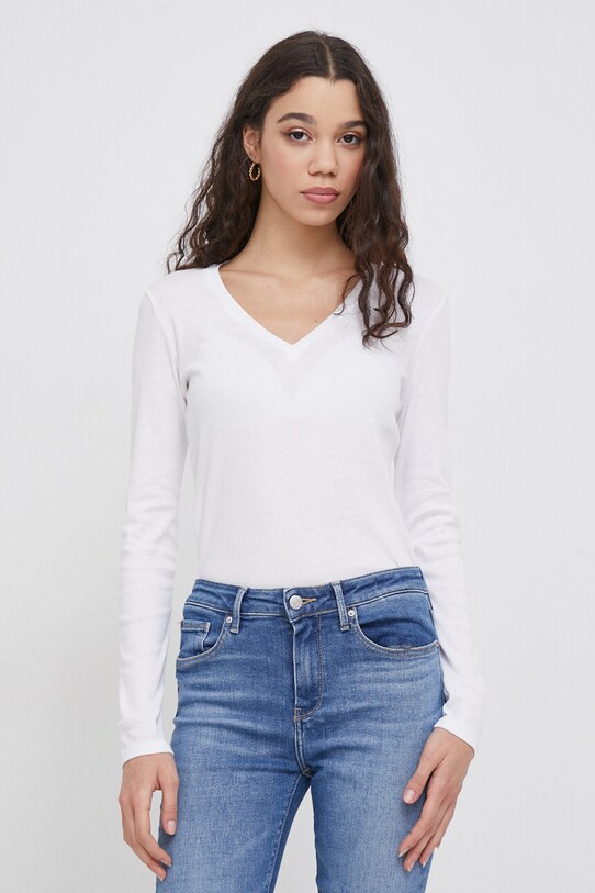 United Colors of Benetton longsleeve bawełniany bawełna biały 3GA2E4245