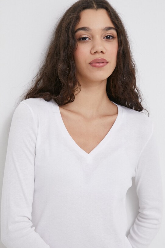 Odzież United Colors of Benetton longsleeve bawełniany 3GA2E4245 biały