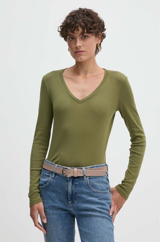 United Colors of Benetton longsleeve bawełniany bawełna zielony 3GA2E4245