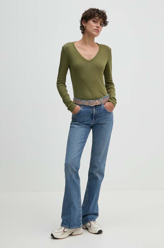 United Colors of Benetton longsleeve din bumbac 3GA2E4245 verde AA00