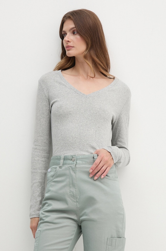 United Colors of Benetton longsleeve din bumbac uni gri 3GA2E4245