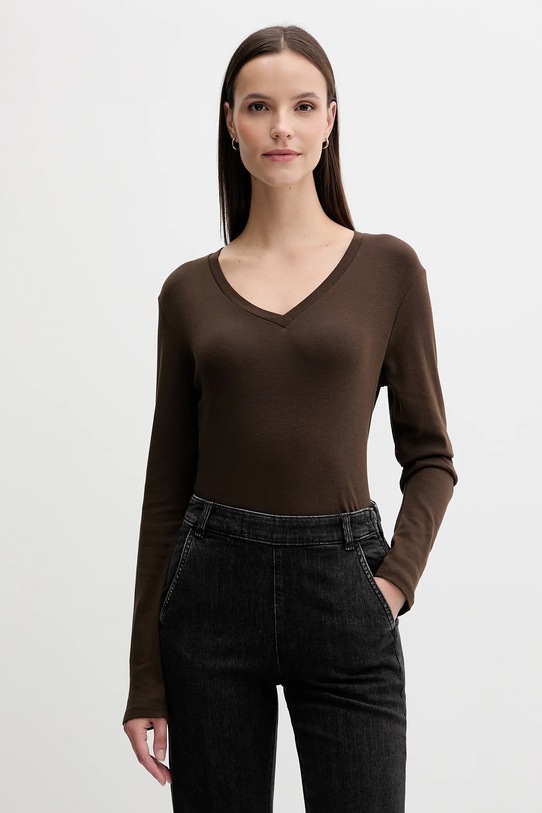 Pamučna majica dugih rukava United Colors of Benetton bez uzorka smeđa 3GA2E4245