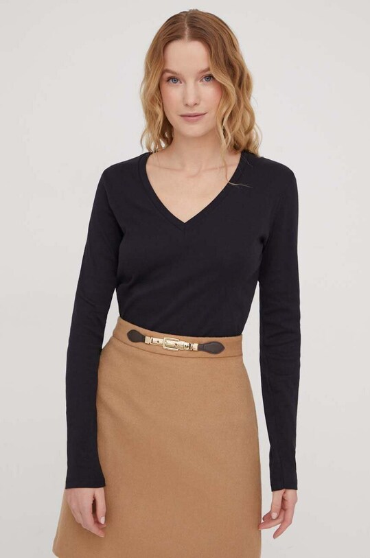 United Colors of Benetton longsleeve bawełniany bawełna czarny 3GA2E4245