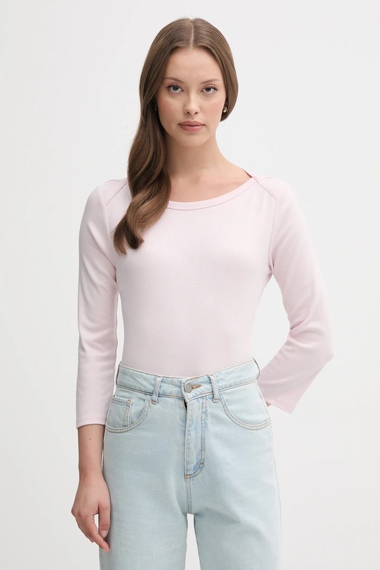 Памучна блуза с дълги ръкави United Colors of Benetton стандартна розов 3GA2E16A1