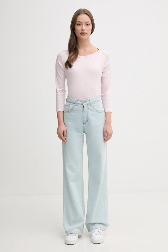 Памучна блуза с дълги ръкави United Colors of Benetton 3GA2E16A1 розов AA00