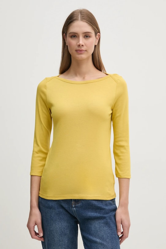 United Colors of Benetton longsleeve din bumbac uni galben 3GA2E16A1