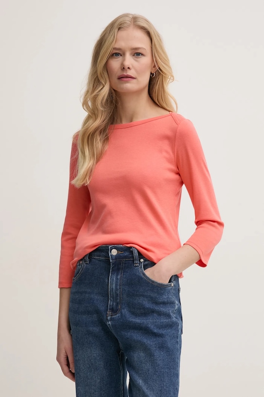 United Colors of Benetton top a maniche lunghe in cotone semplice arancione 3GA2E16A1