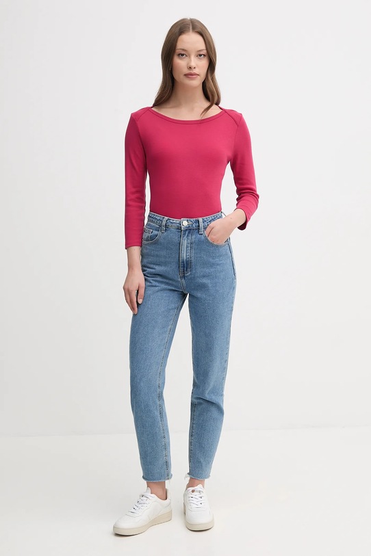 Памучна блуза с дълги ръкави United Colors of Benetton 3GA2E16A1 розов AA00