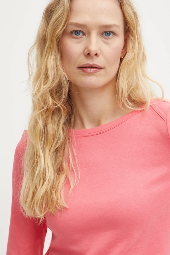 United Colors of Benetton longsleeve din bumbac uni roz 3GA2E16A1