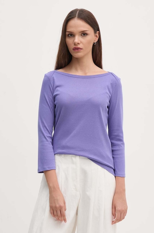 United Colors of Benetton longsleeve din bumbac uni violet 3GA2E16A1