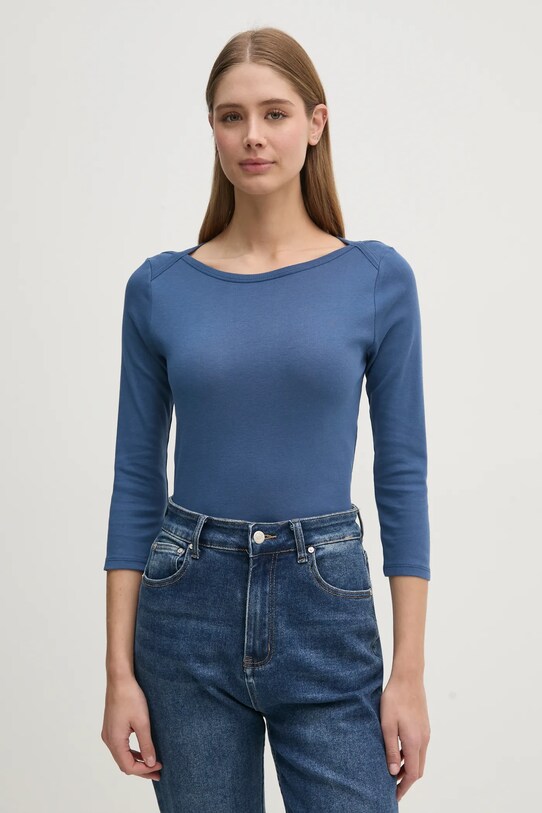 United Colors of Benetton longsleeve din bumbac uni bleumarin 3GA2E16A1