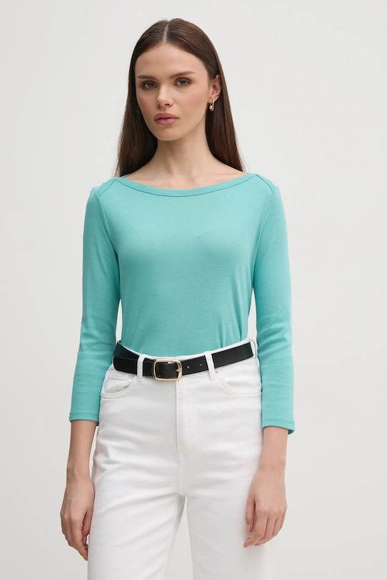 Βαμβακερή μπλούζα με μακριά μανίκια United Colors of Benetton κανονικό τιρκουάζ 3GA2E16A1
