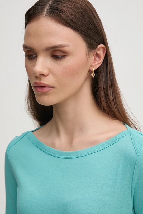 Βαμβακερή μπλούζα με μακριά μανίκια United Colors of Benetton τιρκουάζ 3GA2E16A1