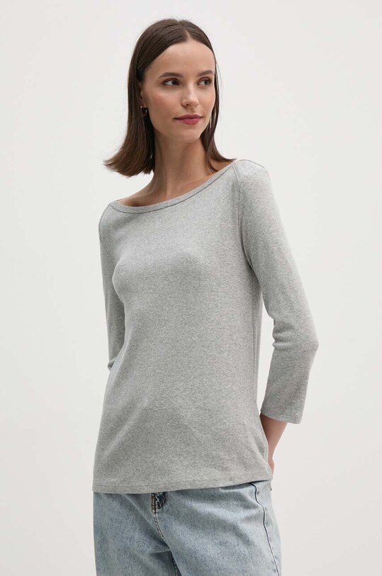 Βαμβακερή μπλούζα με μακριά μανίκια United Colors of Benetton κανονικό γκρί 3GA2E16A1