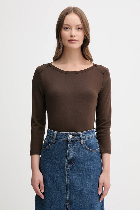 Памучна блуза с дълги ръкави United Colors of Benetton стандартна кафяв 3GA2E16A1