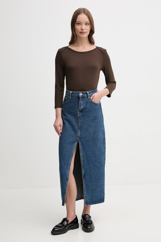 Памучна блуза с дълги ръкави United Colors of Benetton 3GA2E16A1 кафяв AA00