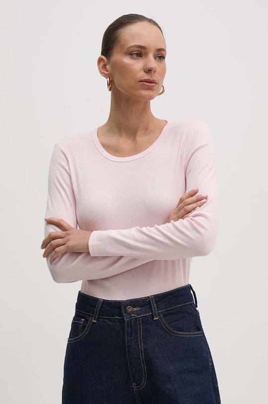 United Colors of Benetton longsleeve bawełniany różowy 3GA2E16F9
