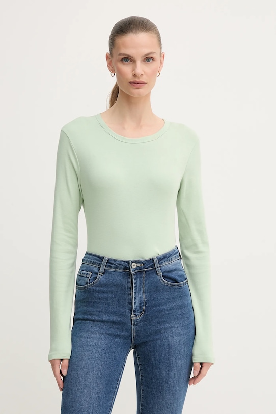 United Colors of Benetton longsleeve din bumbac uni verde 3GA2E16F9