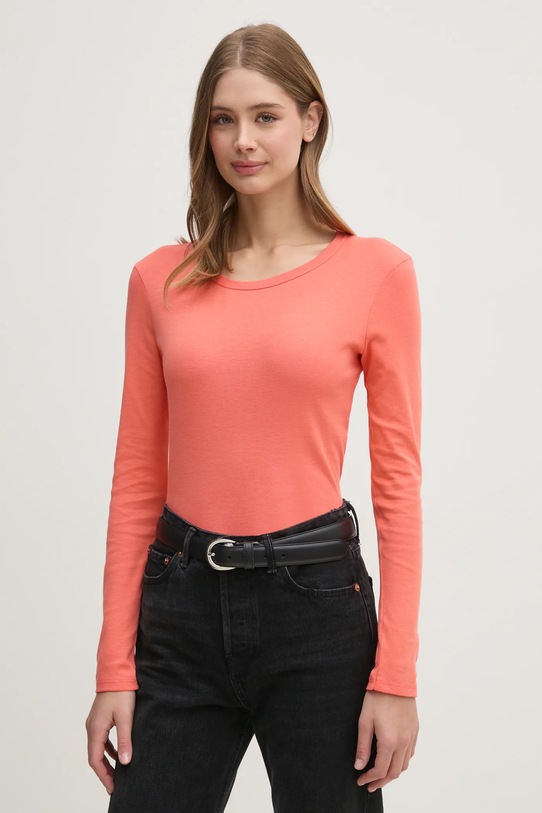 United Colors of Benetton longsleeve din bumbac uni portocaliu 3GA2E16F9