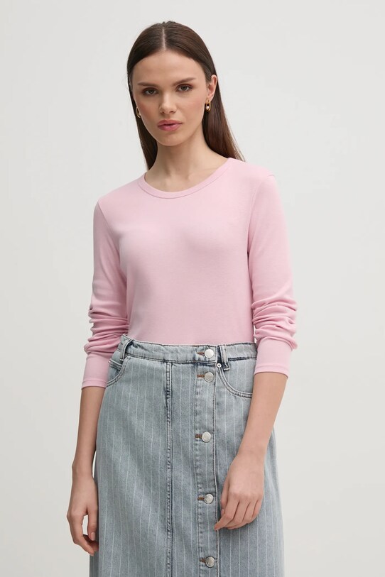 United Colors of Benetton longsleeve din bumbac uni roz 3GA2E16F9