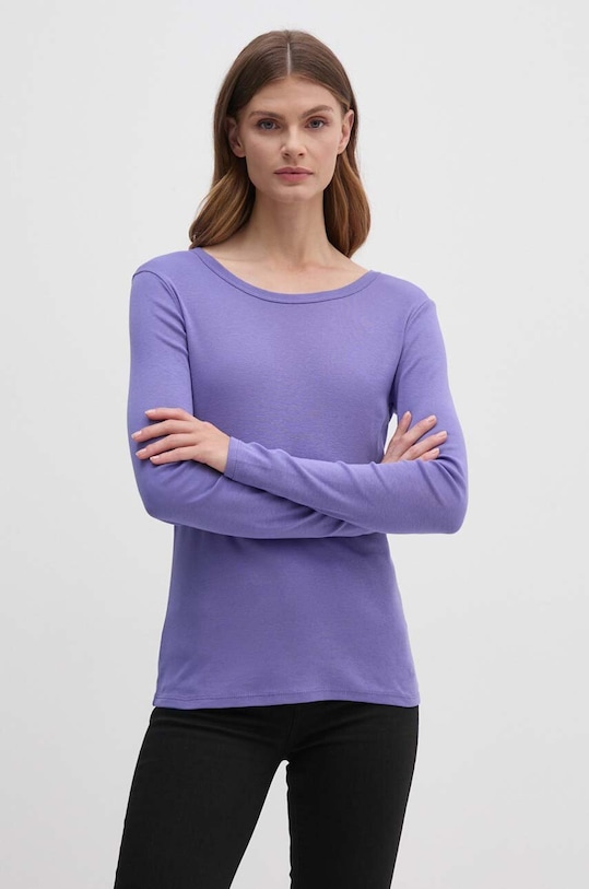 United Colors of Benetton longsleeve din bumbac uni violet 3GA2E16F9