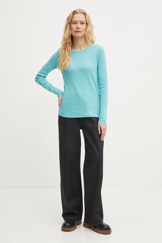 United Colors of Benetton longsleeve din bumbac 3GA2E16F9 turcoaz AW25