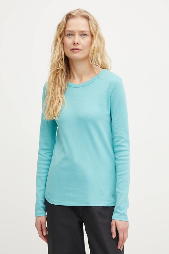 United Colors of Benetton longsleeve din bumbac turcoaz 3GA2E16F9