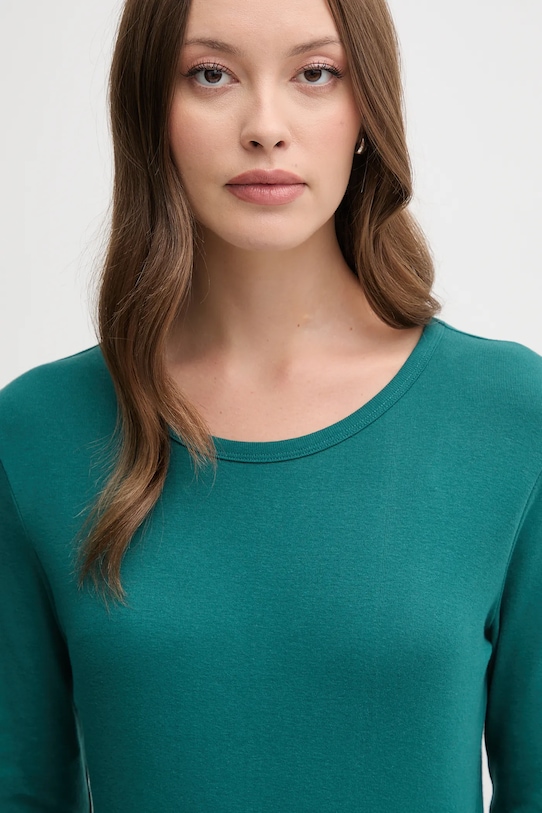 United Colors of Benetton longsleeve din bumbac turcoaz 3GA2E16F9