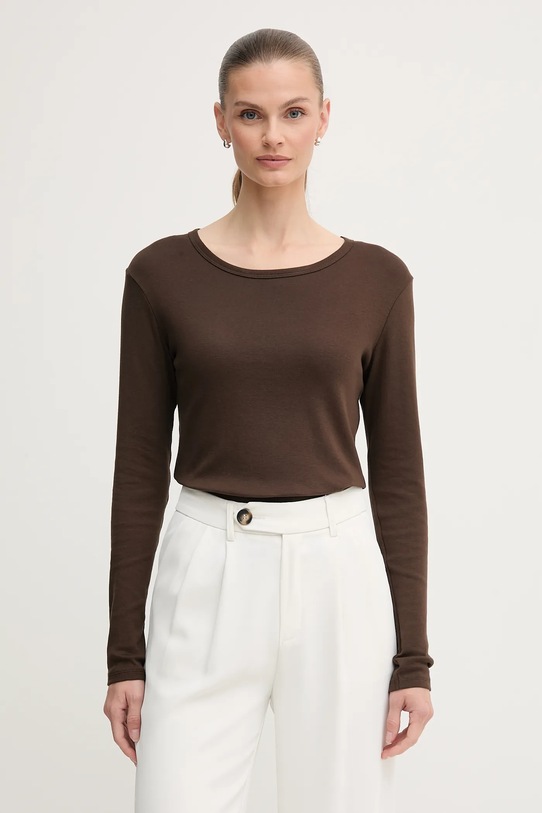 United Colors of Benetton longsleeve din bumbac uni maro 3GA2E16F9