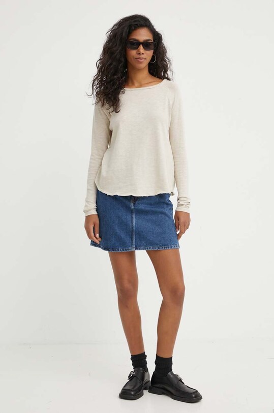 Bavlněné tričko s dlouhým rukávem American Vintage T-SHIRT ML COL BATEAU SON31GE24 béžová SS24