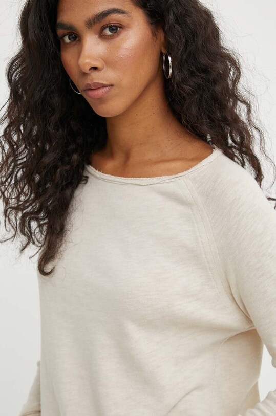 Bavlněné tričko s dlouhým rukávem American Vintage T-SHIRT ML COL BATEAU béžová SON31GE24