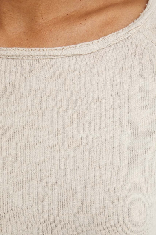 Bavlněné tričko s dlouhým rukávem American Vintage T-SHIRT ML COL BATEAU SON31GE24 béžová