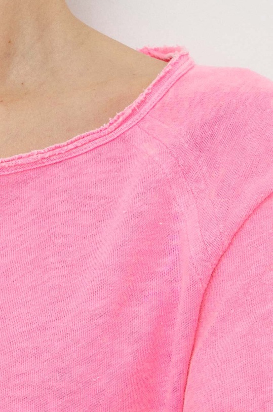 Bavlněné tričko s dlouhým rukávem American Vintage T-SHIRT ML COL BATEAU SON31GE24 růžová