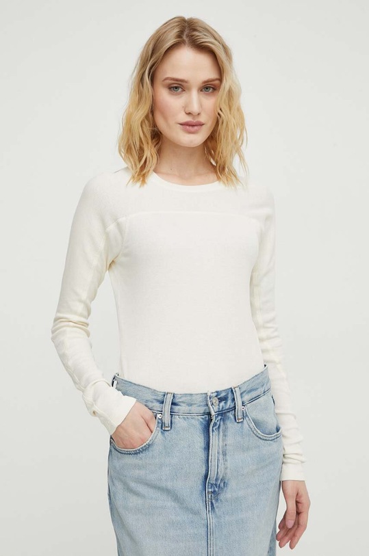 Bavlněné tričko s dlouhým rukávem G-Star hladký béžová D24536.D527