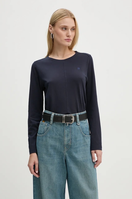 G-Star longsleeve din bumbac uni albastru D24514.4107
