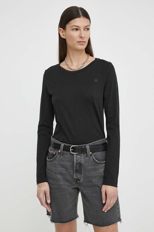G-Star Raw longsleeve din bumbac uni negru D24514.4107