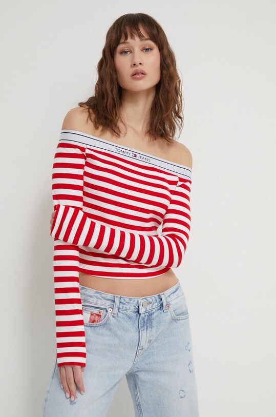 Tommy Jeans longsleeve wzorzyste czerwony DW0DW18147