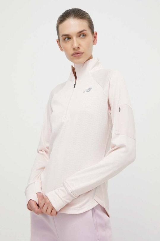 Μακρυμάνικο μπλουζάκι για τρέξιμο New Balance Heat Grid Half Zip με ελαστάν ροζ WT23252QPH