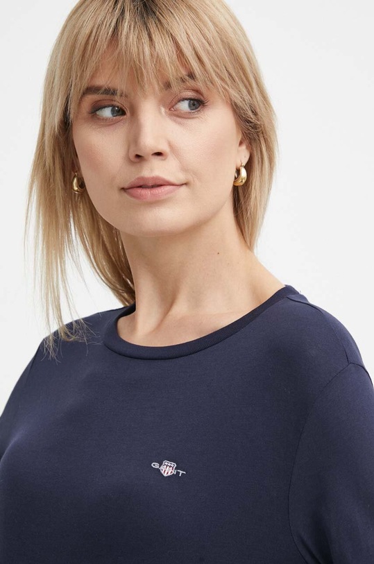 Bavlněné tričko s dlouhým rukávem Gant hladký námořnická modř 4200748