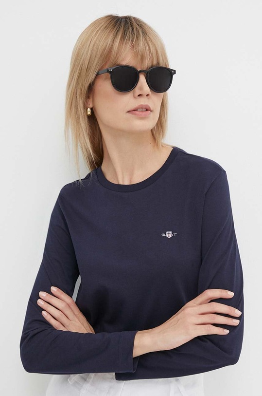 Bavlněné tričko s dlouhým rukávem Gant námořnická modř 4200748