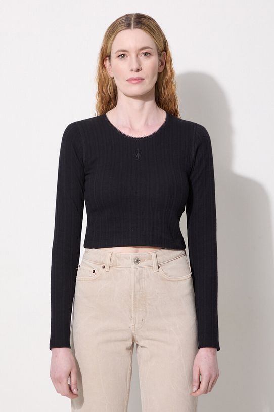 Памучна блуза с дълги ръкави JW Anderson Cropped Anchor Embroidery Longsleeve Top