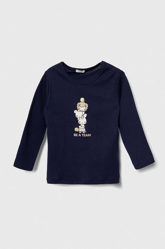 United Colors of Benetton longsleeve bawełniany dziecięcy nadruk granatowy 3I9WA1046.W.Seasonal