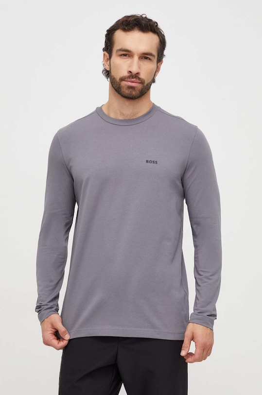 Tričko s dlouhým rukávem Boss Green hladký šedá 50506365