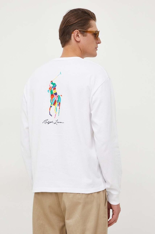 Βαμβακερή μπλούζα με μακριά μανίκια Polo Ralph Lauren 710926612 λευκό SS24
