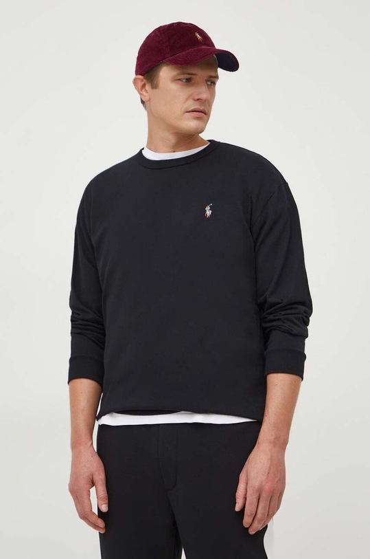 Bavlněné tričko s dlouhým rukávem Polo Ralph Lauren kulatý černá 710926612