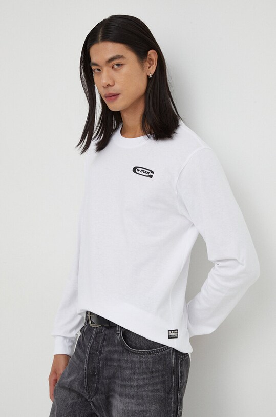 G-Star longsleeve din bumbac imprimeu alb D23875.C336