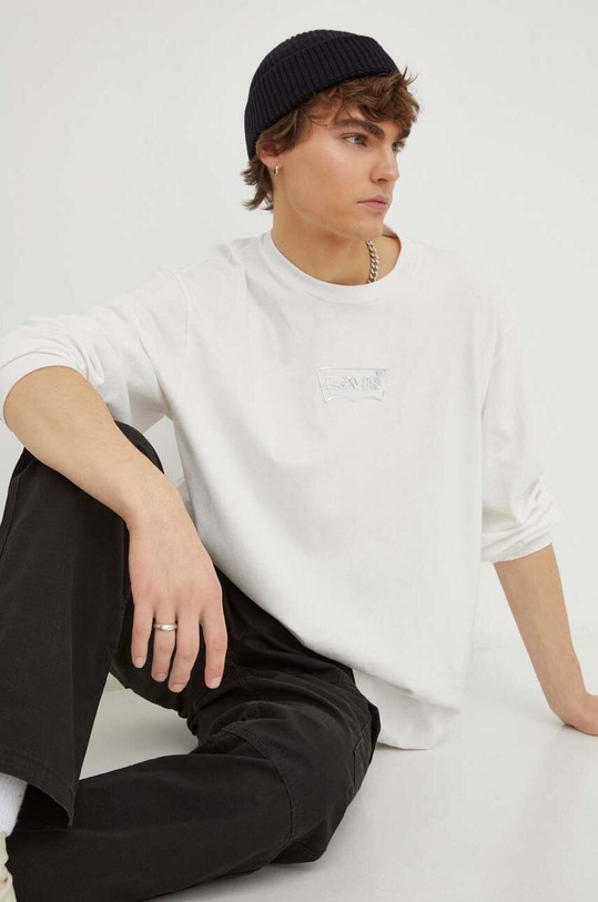 Bavlnené tričko s dlhým rukávom Levi's biela A6145